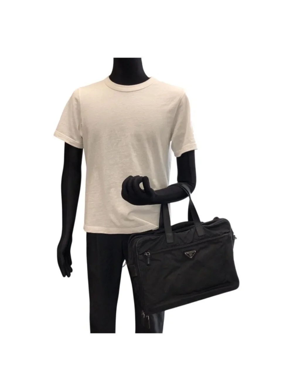 Prada Tessuto Saffiano Black Silver Nylon Leather Business Briefcase